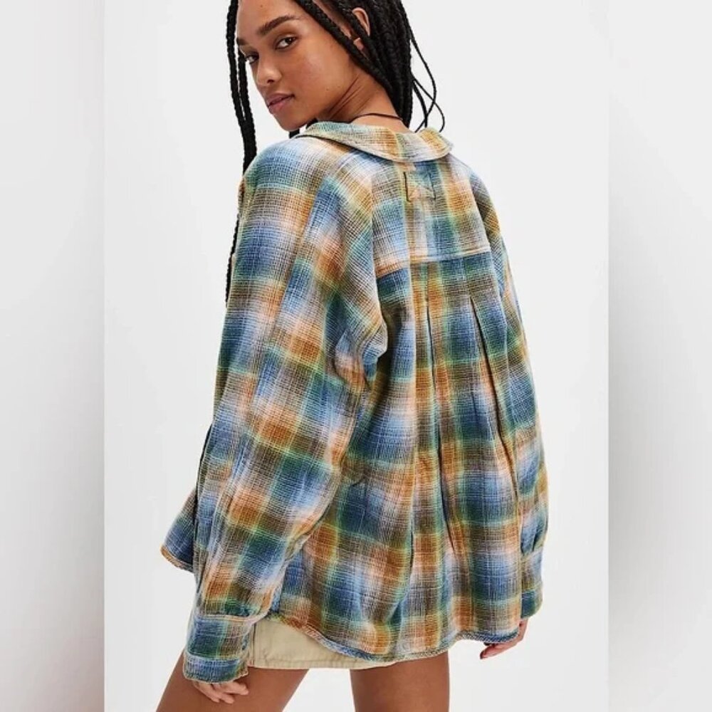We The Free Plaid Long Sleeve Shirt Oversized Relax Fit - Picture 2 of 12